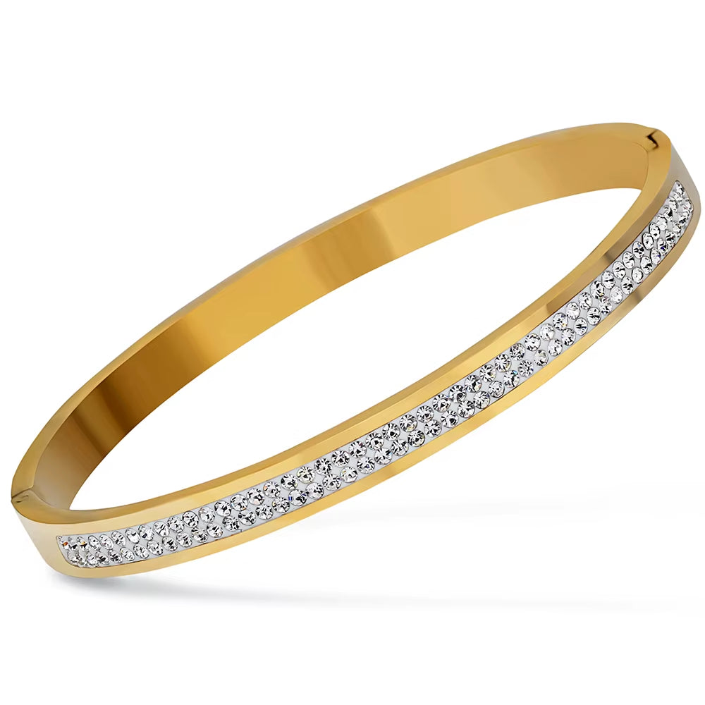 Luxury Famous Brand Jewelry Pulseira Gold Color Stainless Steel Bracelets & Bangles Female 3 Row Crystal Bracelet for Women