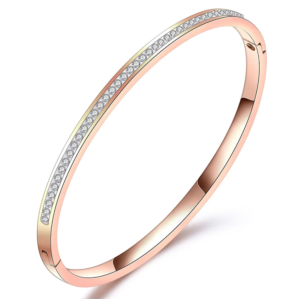 Luxury Famous Brand Jewelry Pulseira Gold Color Stainless Steel Bracelets & Bangles Female 3 Row Crystal Bracelet for Women