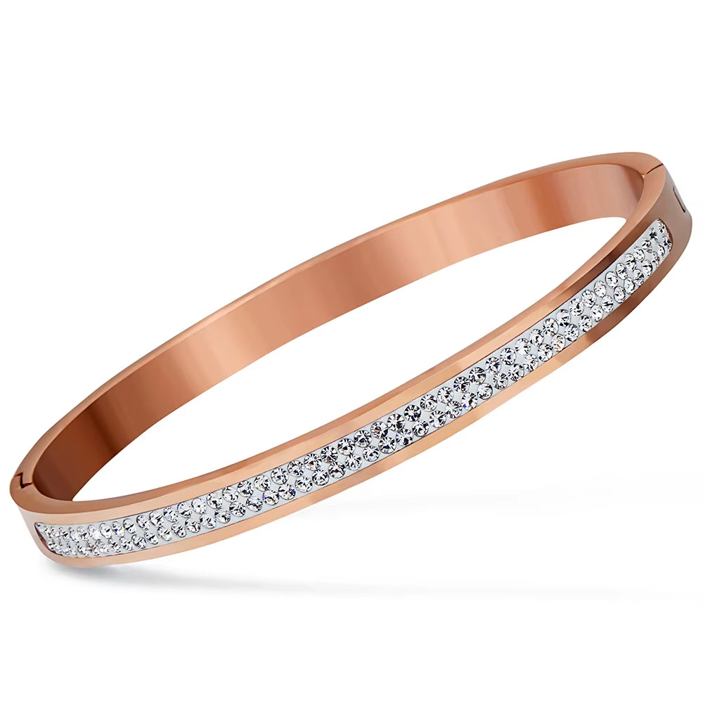 Luxury Famous Brand Jewelry Pulseira Gold Color Stainless Steel Bracelets & Bangles Female 3 Row Crystal Bracelet for Women
