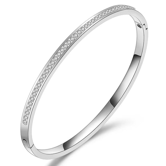 Luxury Famous Brand Jewelry Pulseira Gold Color Stainless Steel Bracelets & Bangles Female 3 Row Crystal Bracelet for Women