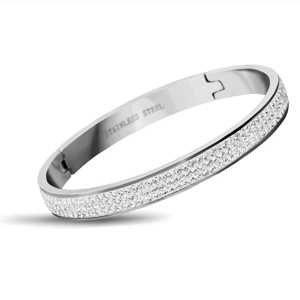 Luxury Famous Brand Jewelry Pulseira Gold Color Stainless Steel Bracelets & Bangles Female 3 Row Crystal Bracelet for Women