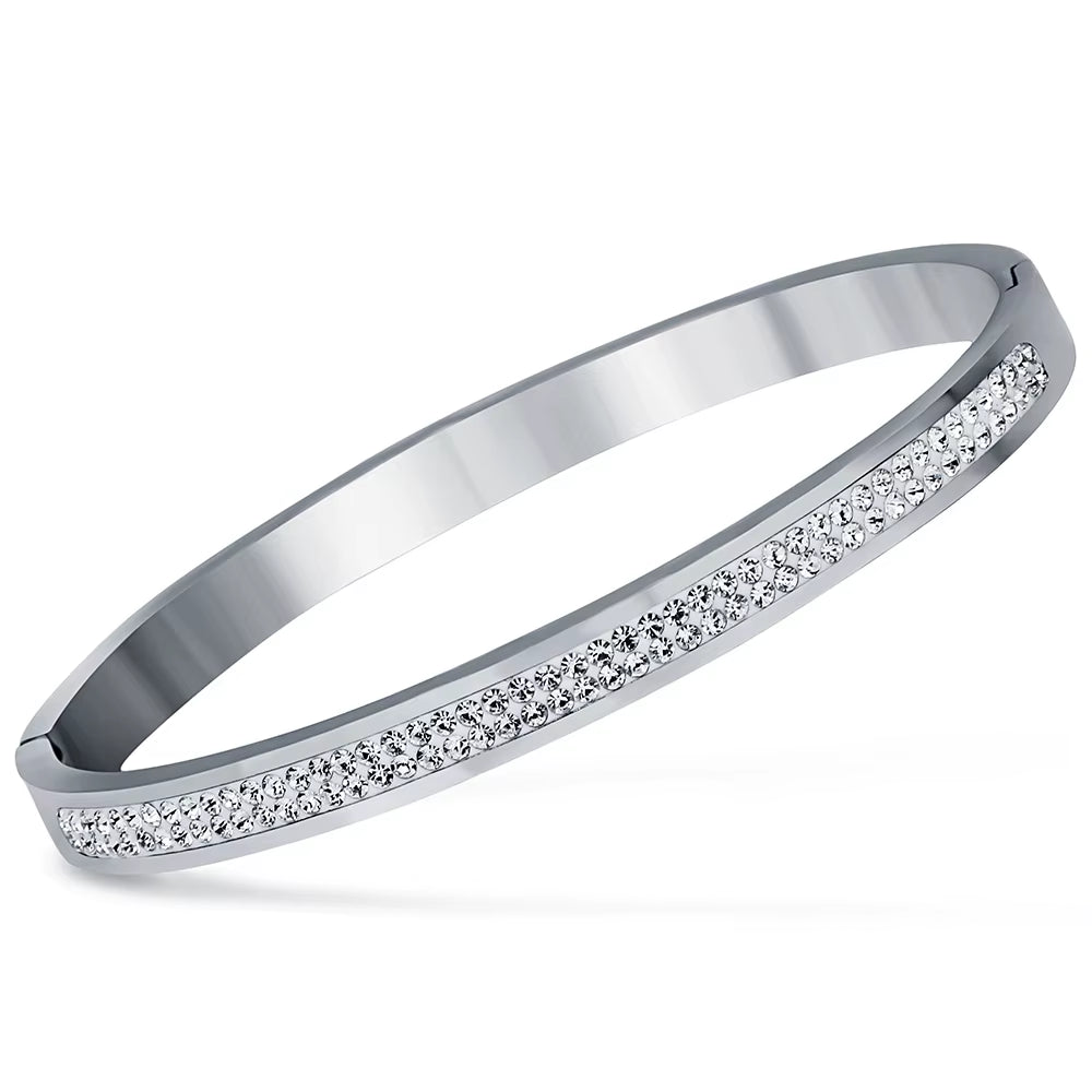 Luxury Famous Brand Jewelry Pulseira Gold Color Stainless Steel Bracelets & Bangles Female 3 Row Crystal Bracelet for Women