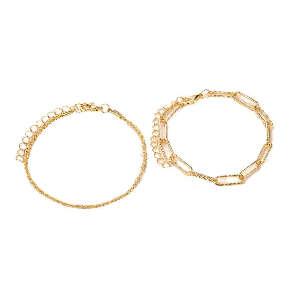 6 Piece Set Gold Color Luxury Bracelets for Women Zircon Shiny Simple Unisex Charm Chain Bracelet Punk Bangle Fashion Jewelry