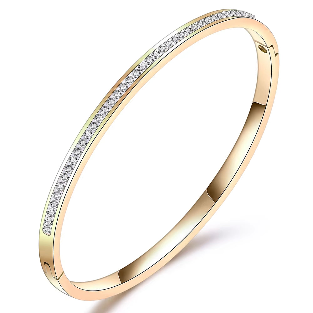 Luxury Famous Brand Jewelry Pulseira Gold Color Stainless Steel Bracelets & Bangles Female 3 Row Crystal Bracelet for Women