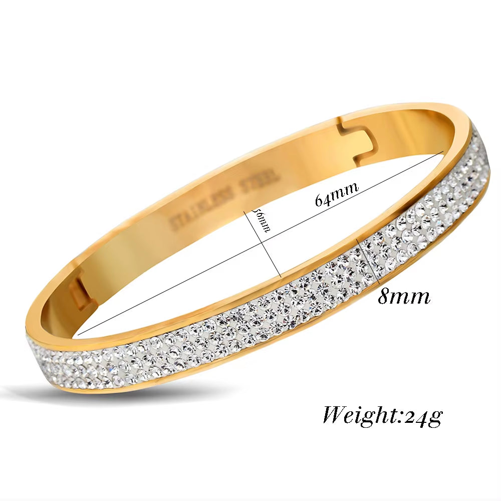 Luxury Famous Brand Jewelry Pulseira Gold Color Stainless Steel Bracelets & Bangles Female 3 Row Crystal Bracelet for Women